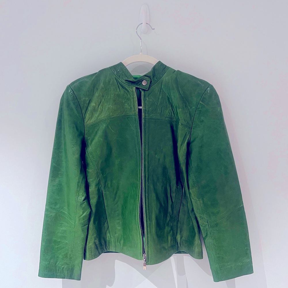 GREEN NOMAR GENUINE LEATHER JACKET